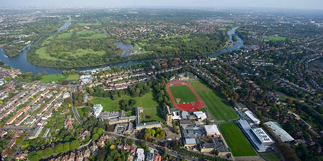 Aerial view of St Mary's University campus, Twickenham.