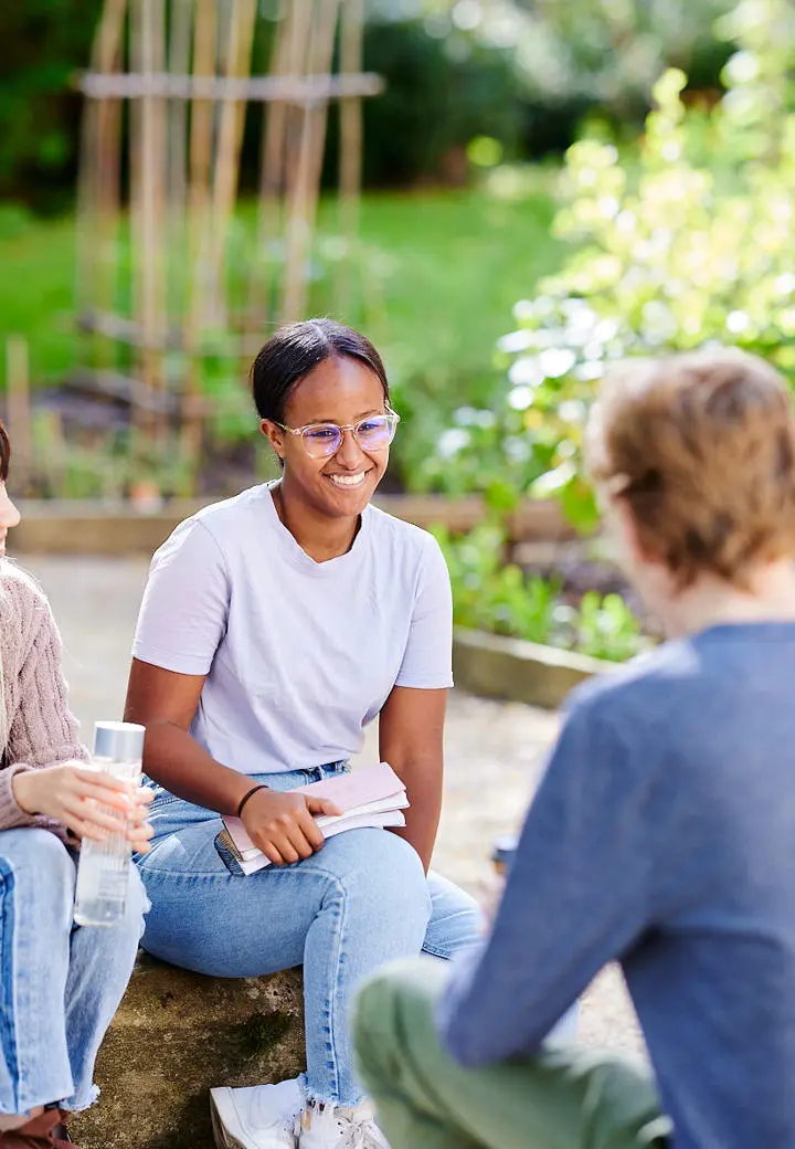 Students by vegtable gardens
