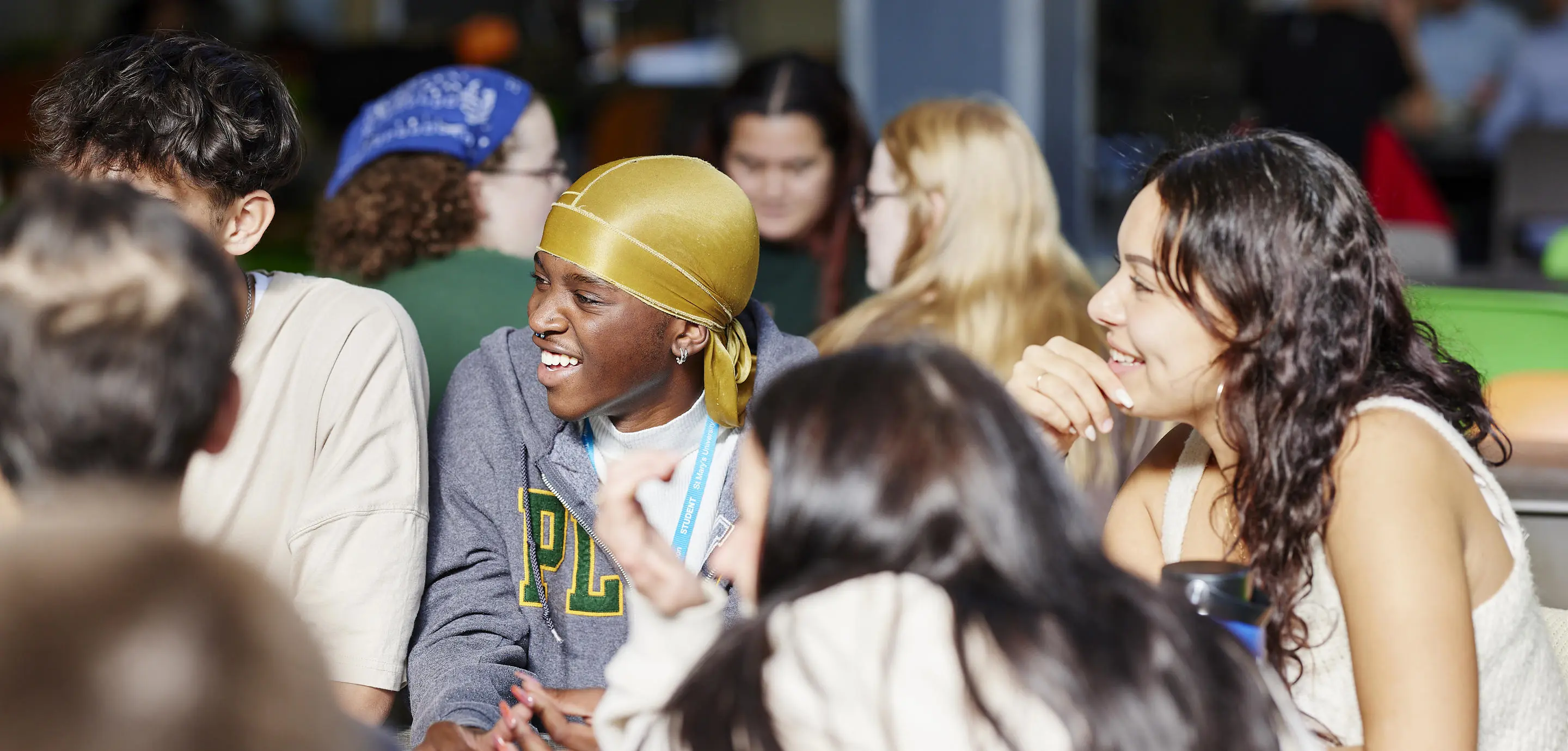 students laughing chatting
