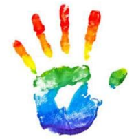 no ordinary society logo of a hand print in various colours